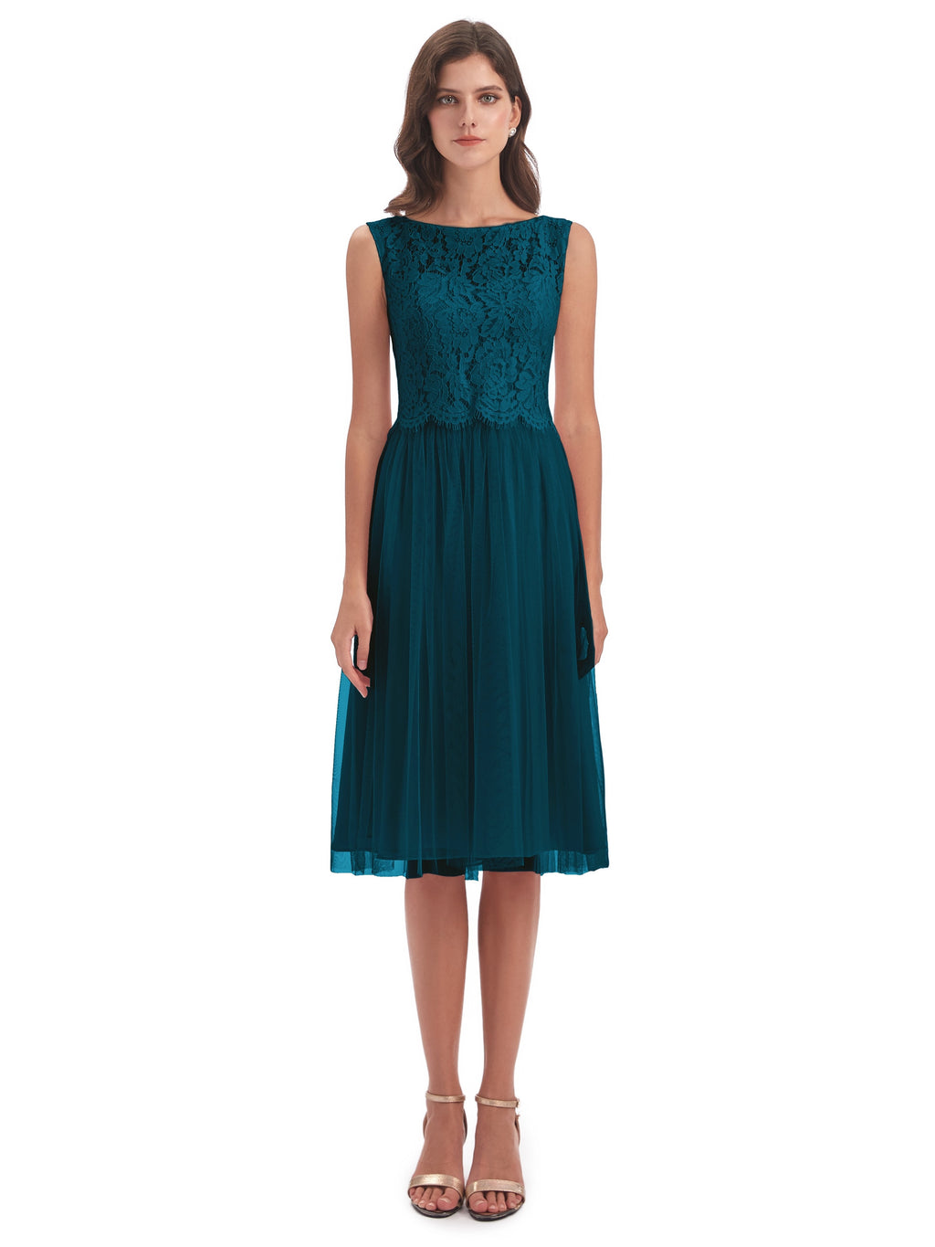 Luna Knee Length Scoop Lace Bridesmaid Dresses