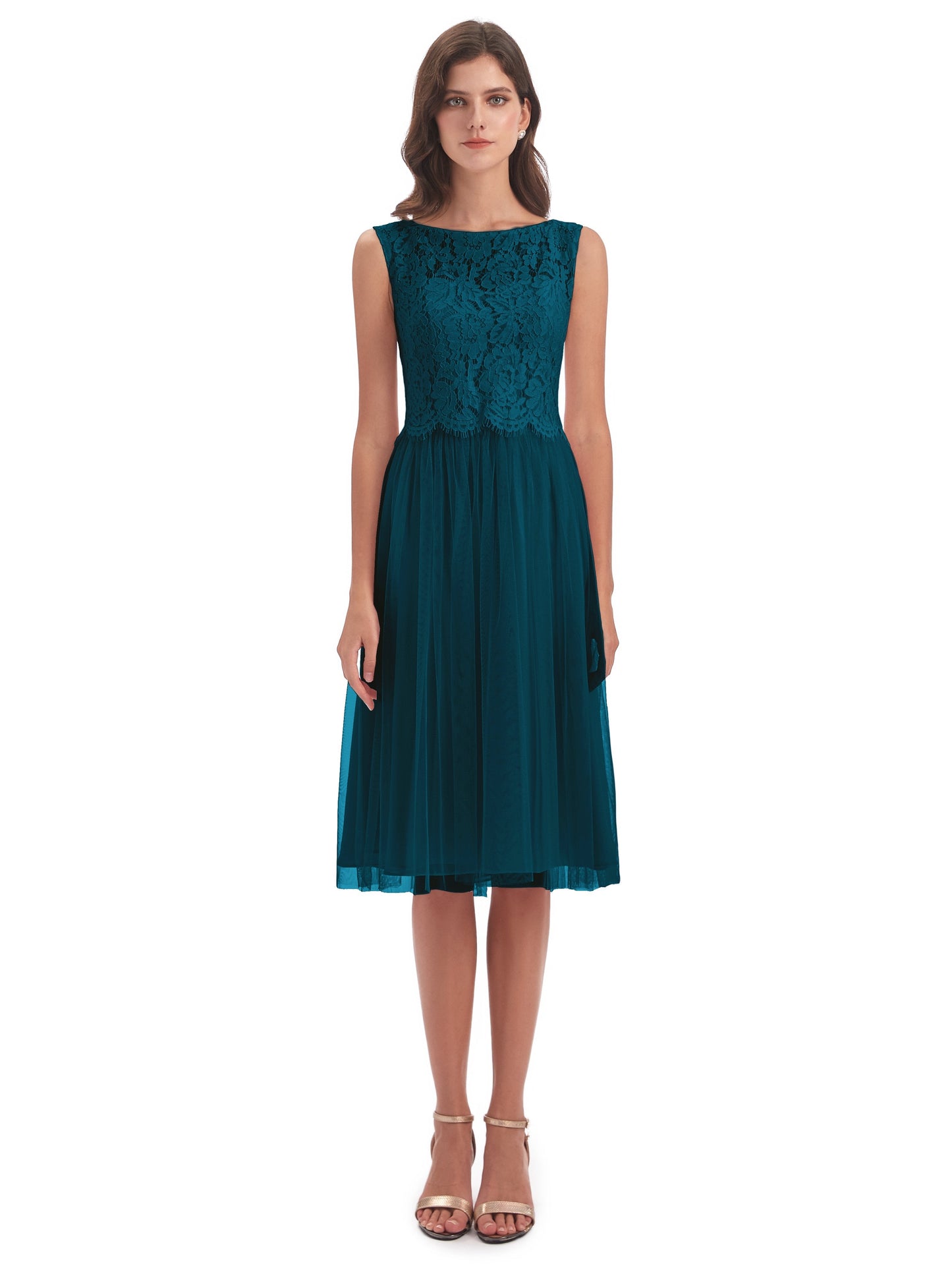Luna Knee Length Scoop Lace Bridesmaid Dresses