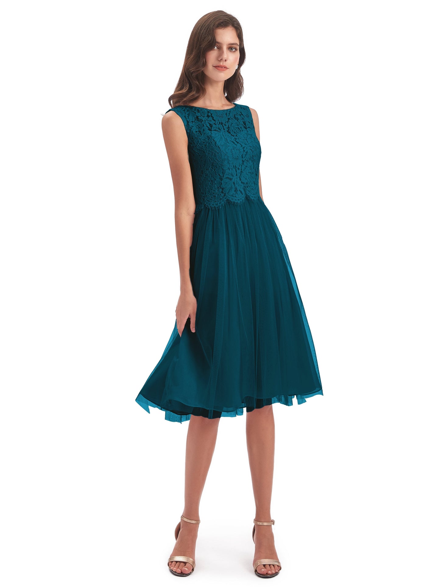 Luna Knee Length Scoop Lace Bridesmaid Dresses