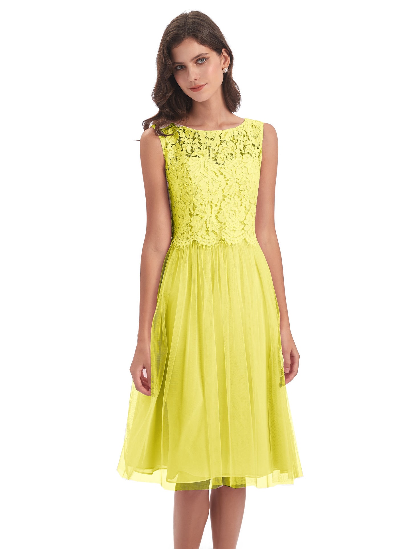 Luna Knee Length Scoop Lace Bridesmaid Dresses