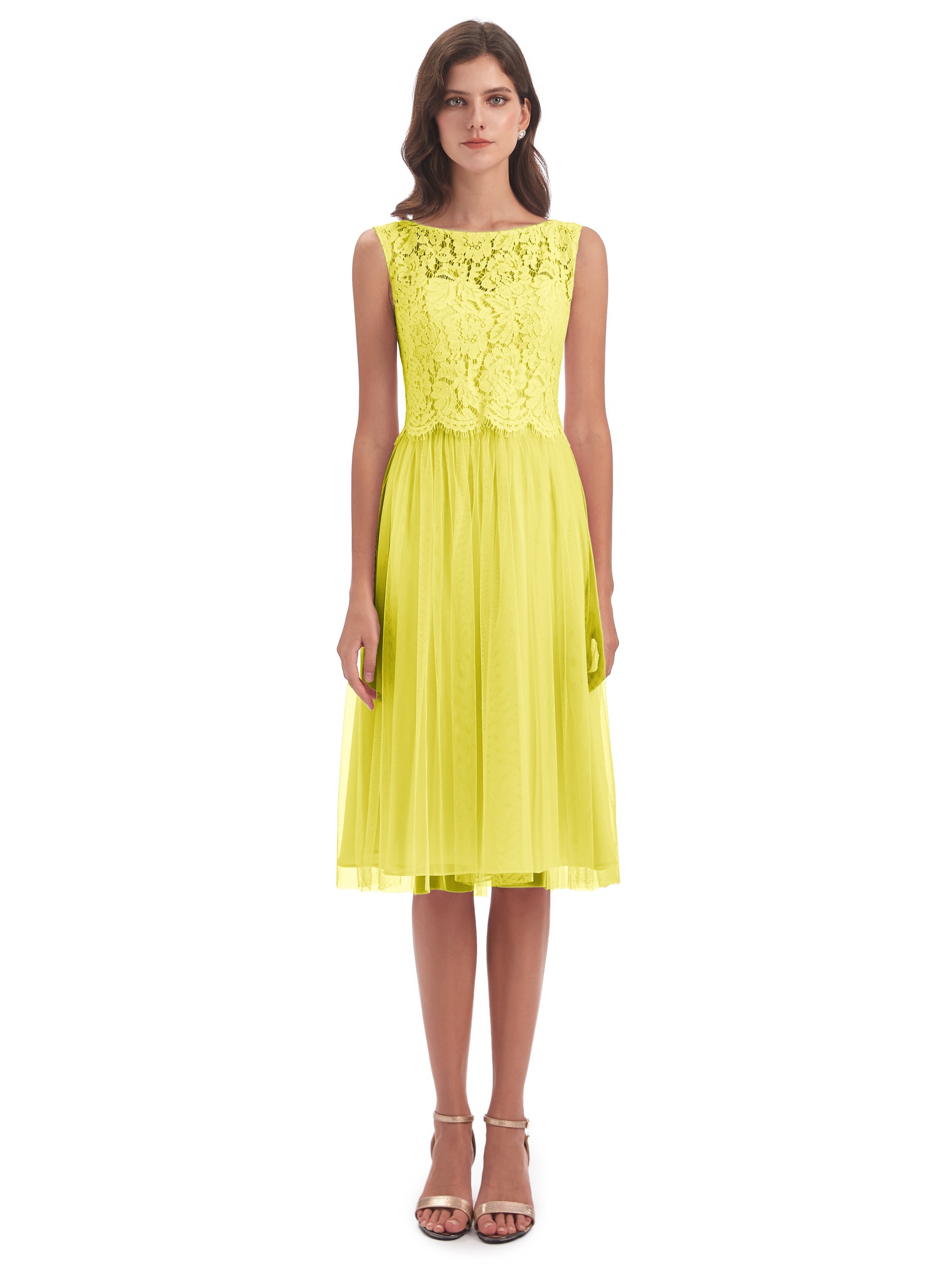 Luna Knee Length Scoop Lace Bridesmaid Dresses