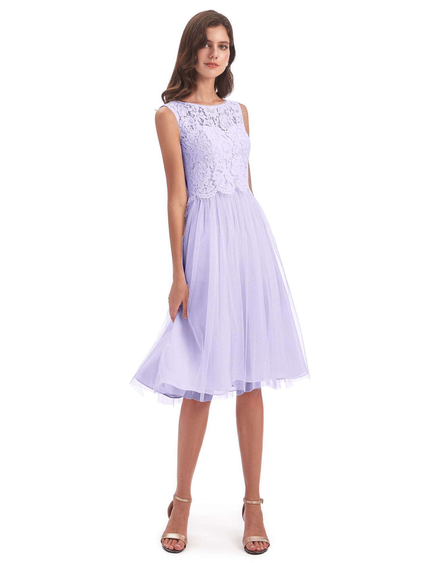 Luna Knee Length Scoop Lace Bridesmaid Dresses