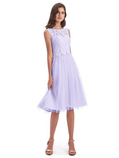 Luna Knee Length Scoop Lace Bridesmaid Dresses