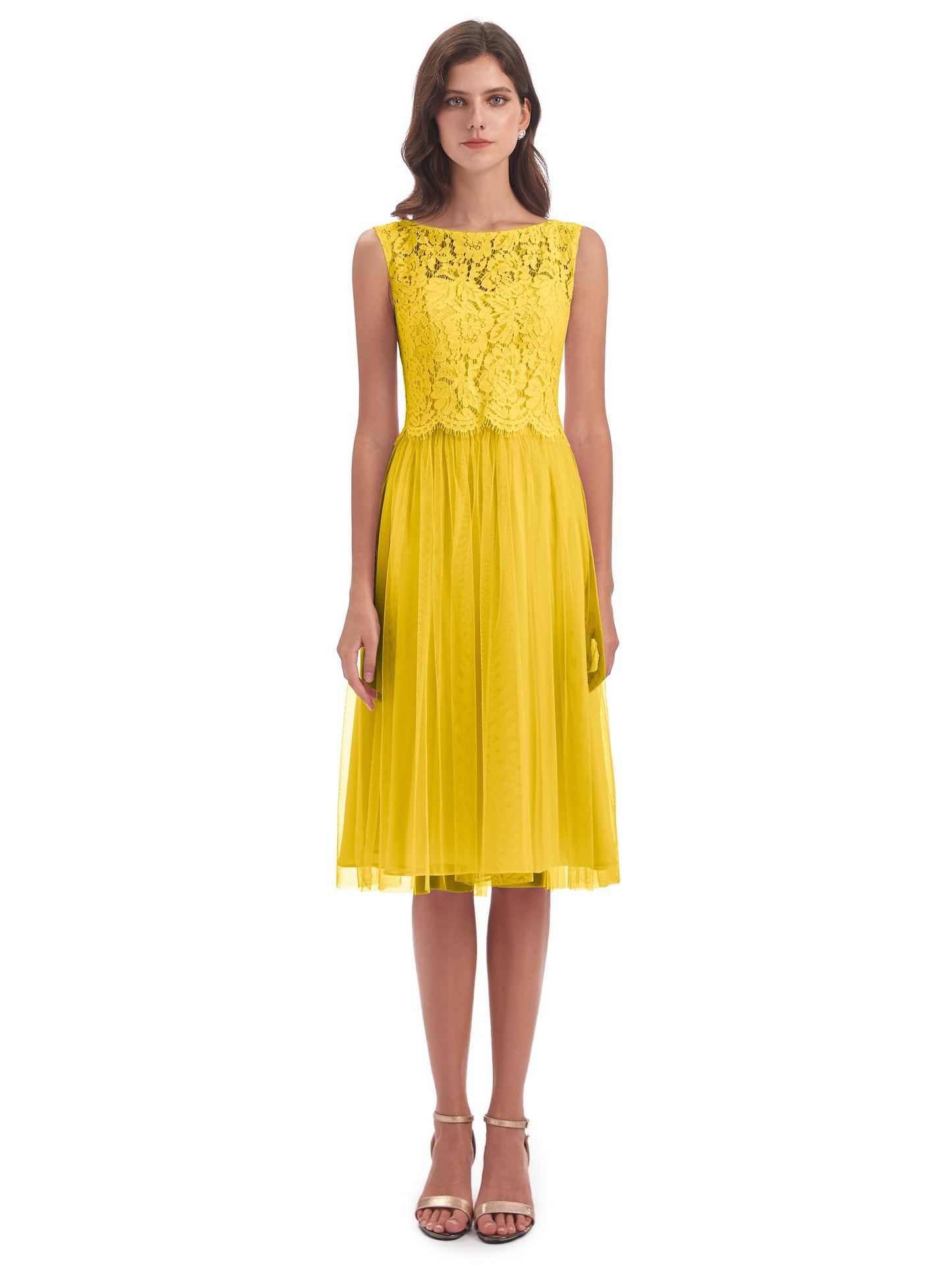 Luna Knee Length Scoop Lace Bridesmaid Dresses