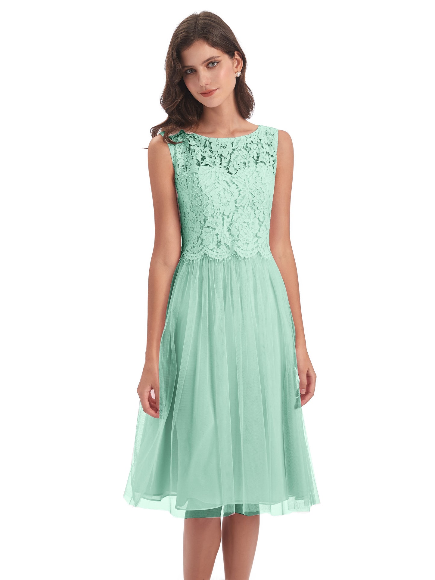 Luna Knee Length Scoop Lace Bridesmaid Dresses