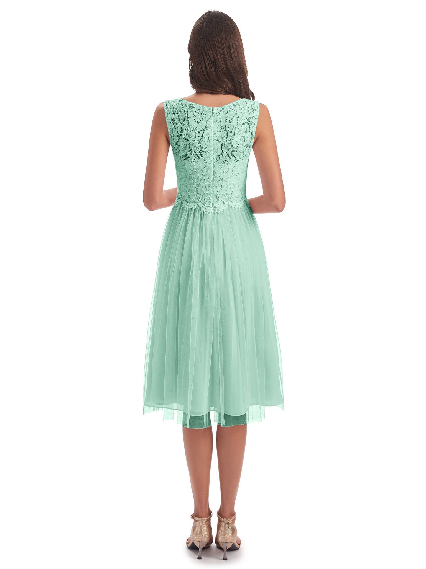 Luna Knee Length Scoop Lace Bridesmaid Dresses