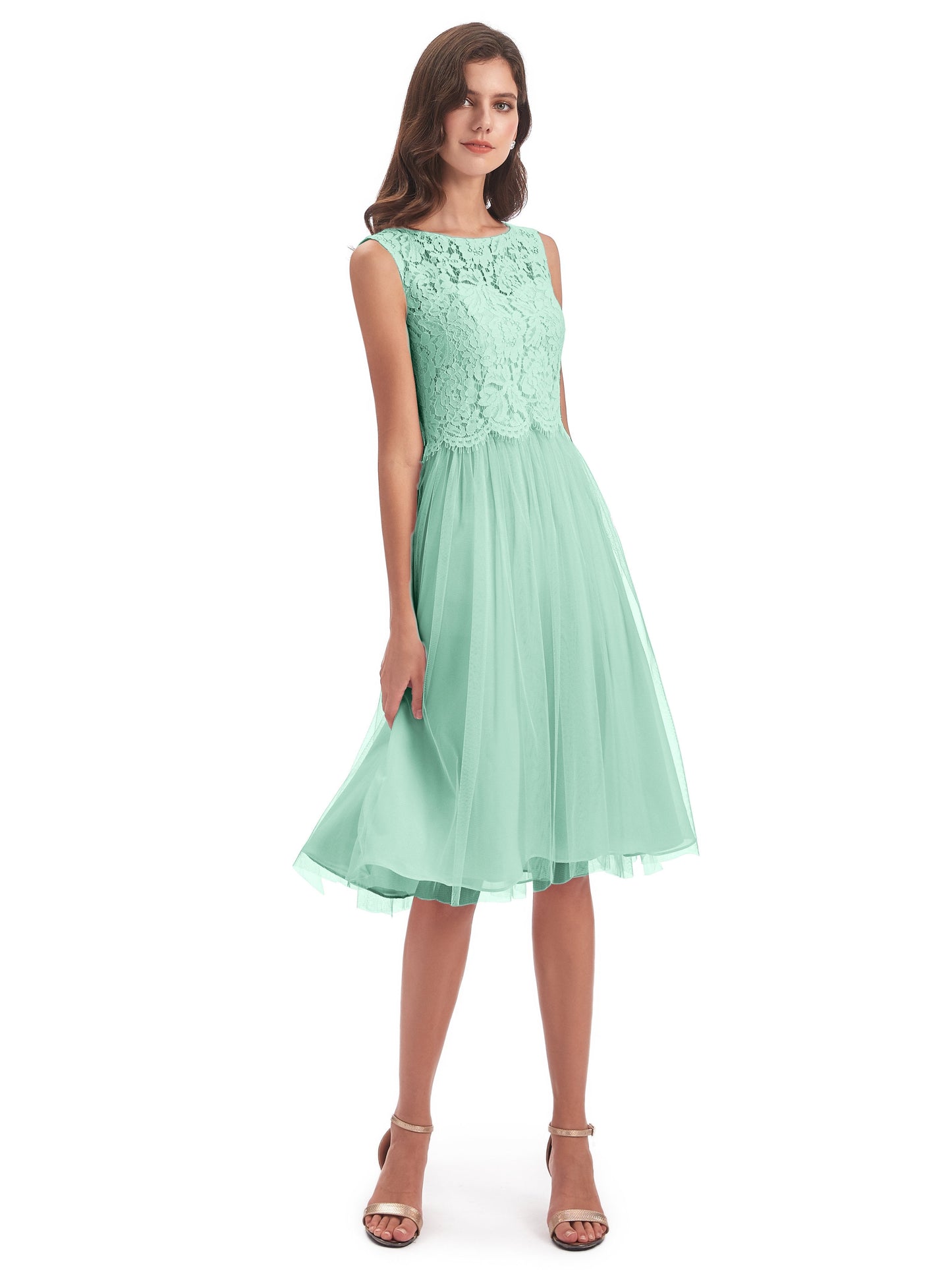 Luna Knee Length Scoop Lace Bridesmaid Dresses