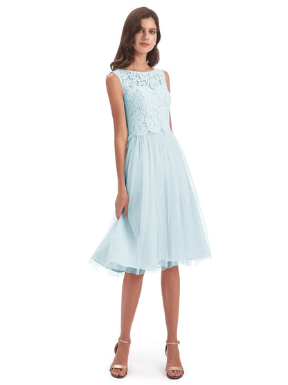 Luna Knee Length Scoop Lace Bridesmaid Dresses