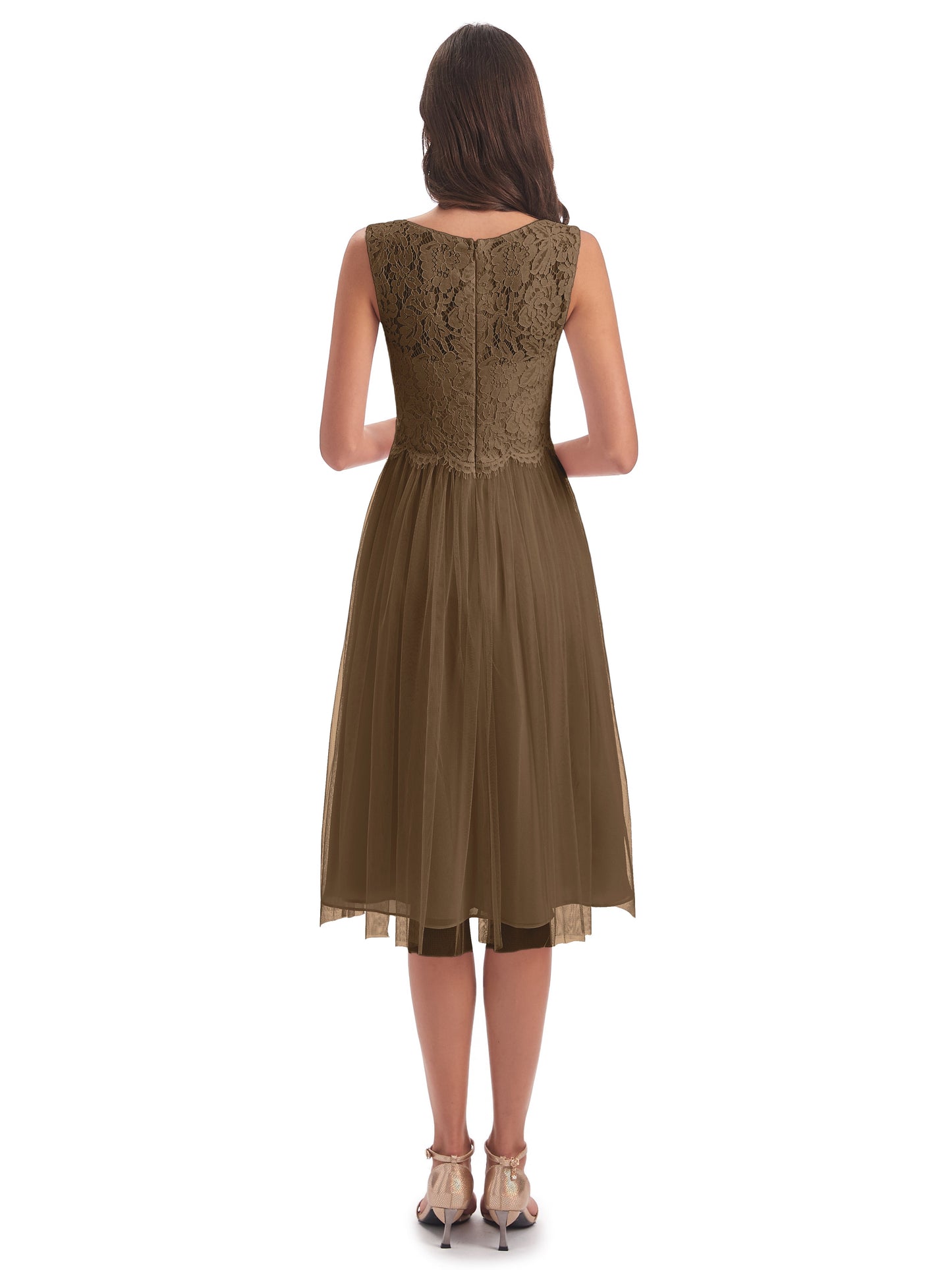 Luna Knee Length Scoop Lace Bridesmaid Dresses