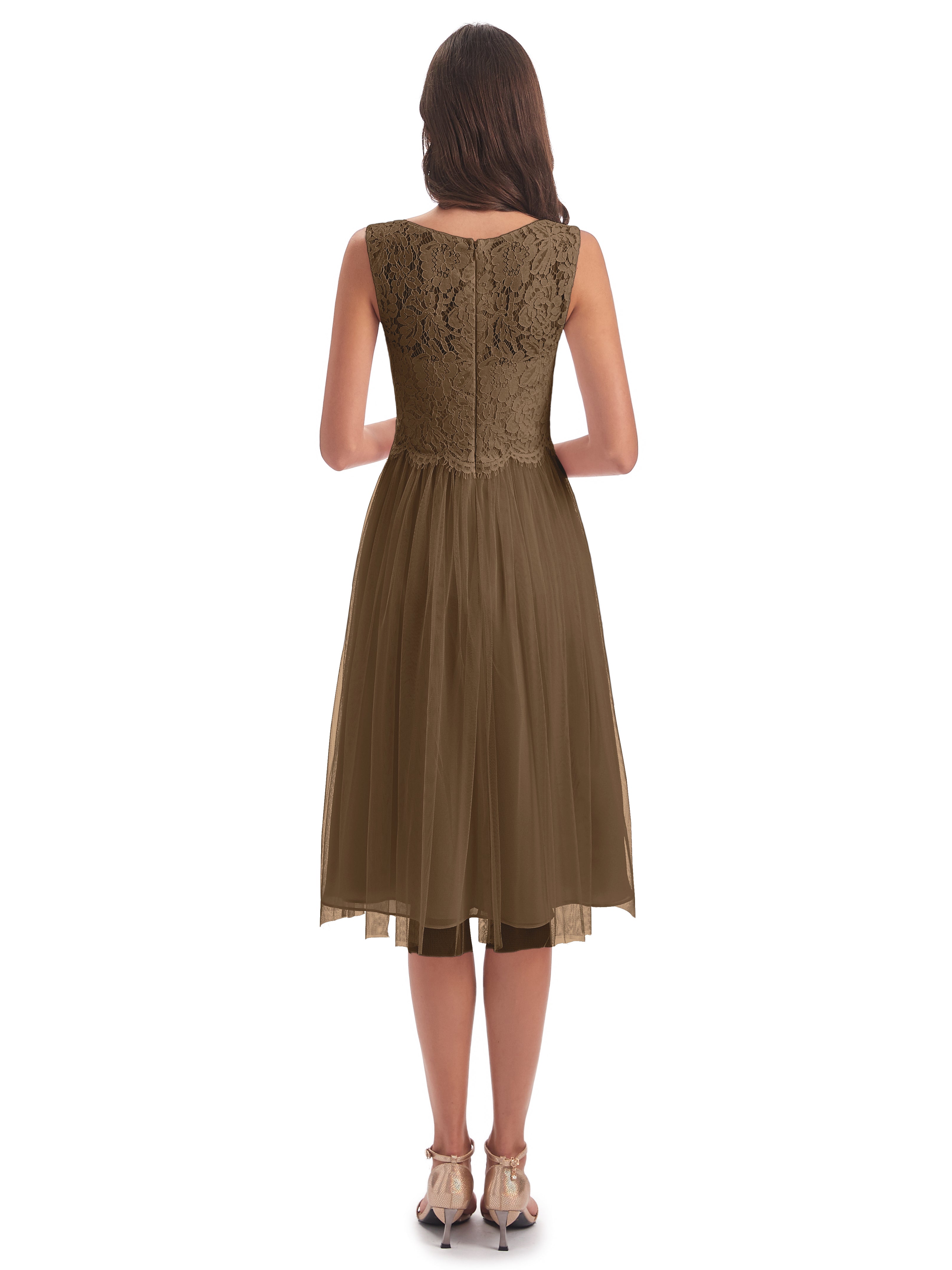 Luna Knee Length Scoop Lace Bridesmaid Dresses