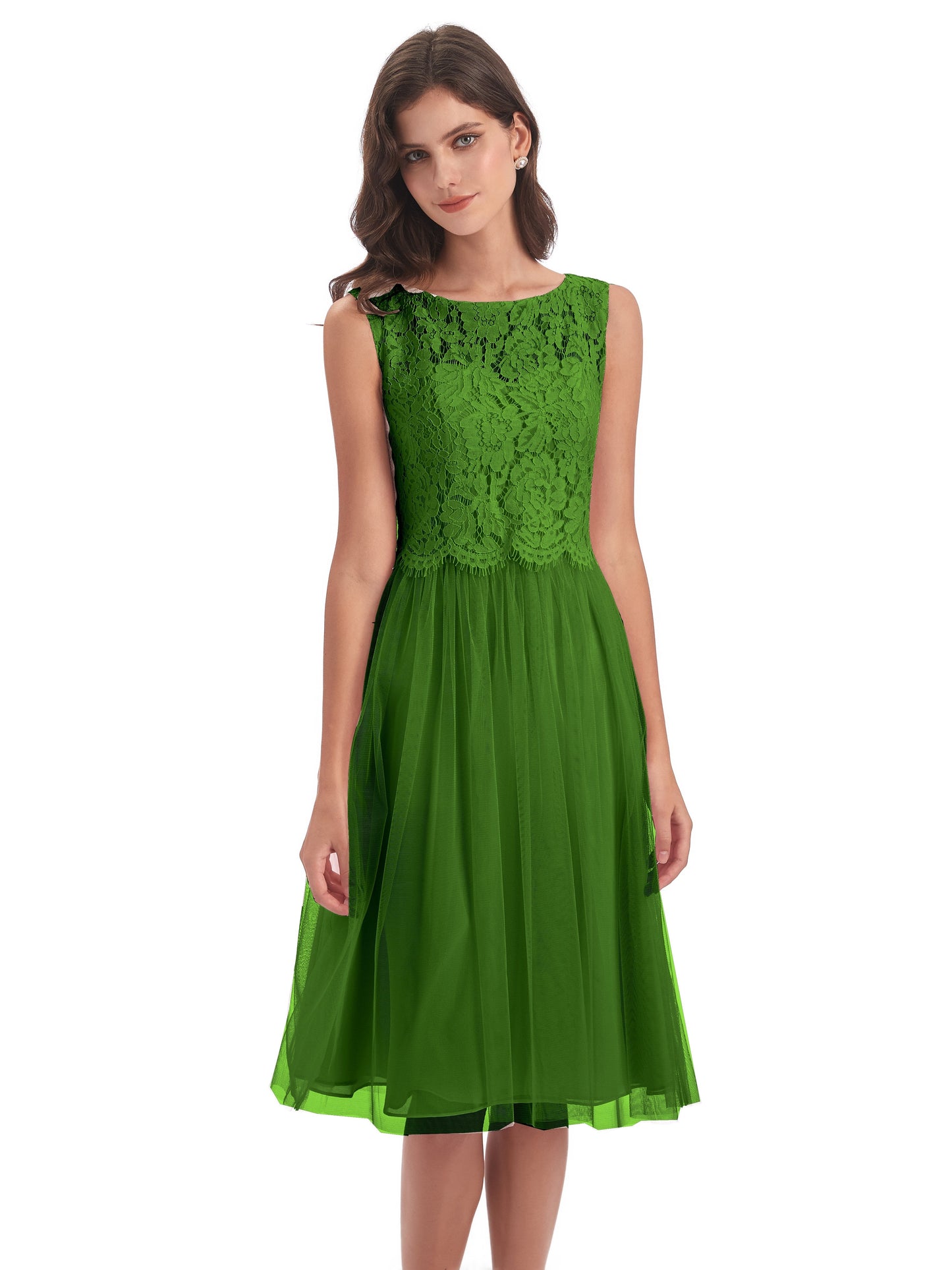 Luna Knee Length Scoop Lace Bridesmaid Dresses