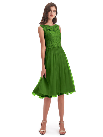 Luna Knee Length Scoop Lace Bridesmaid Dresses