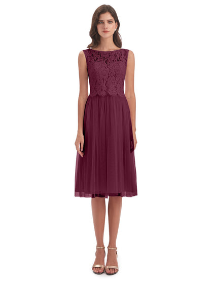 Luna Knee Length Scoop Lace Bridesmaid Dresses