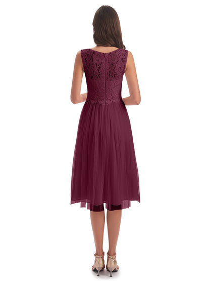 Luna Knee Length Scoop Lace Bridesmaid Dresses