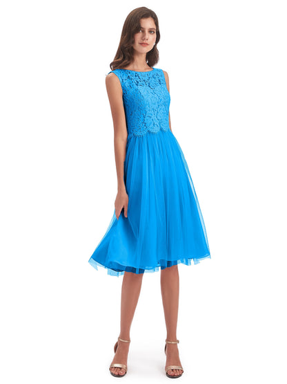Luna Knee Length Scoop Lace Bridesmaid Dresses