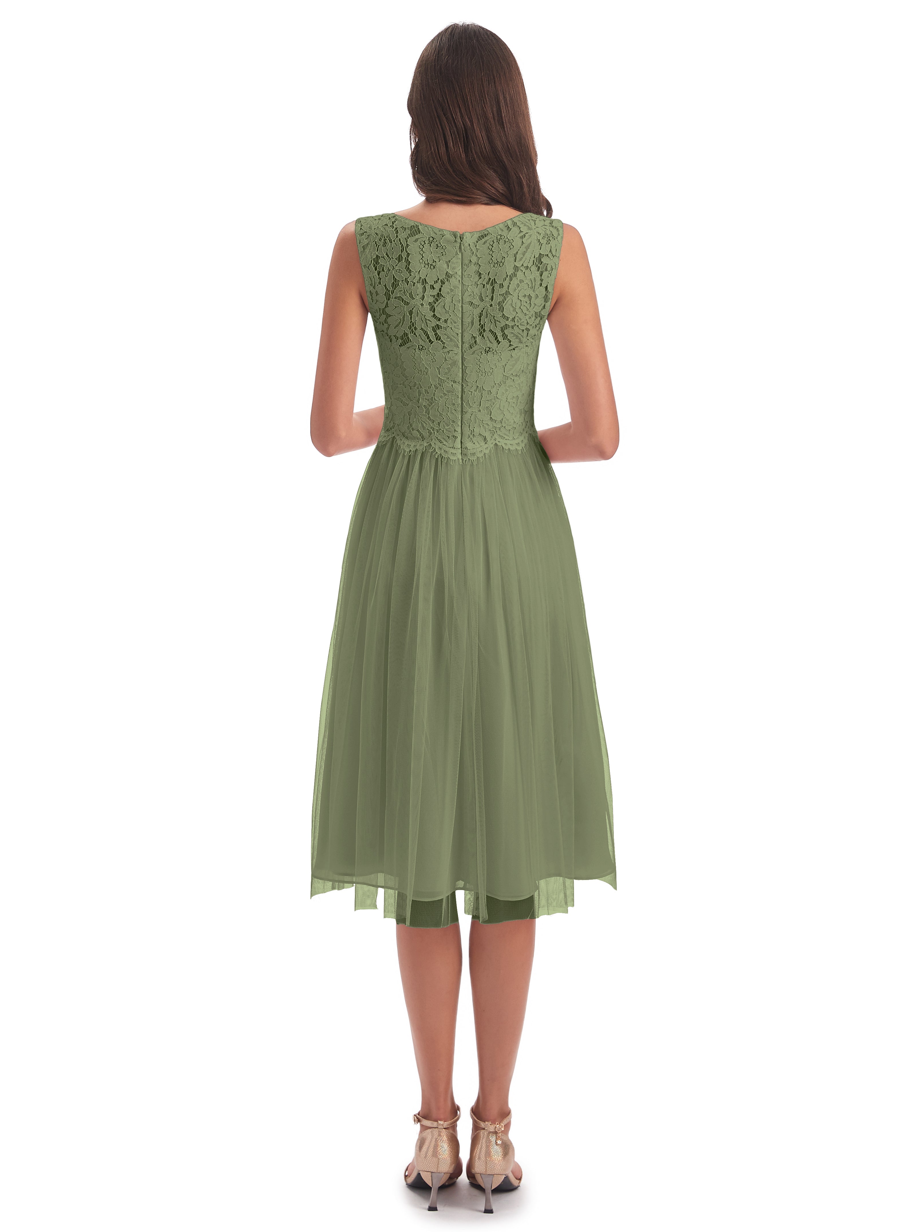 Luna Knee Length Scoop Lace Bridesmaid Dresses