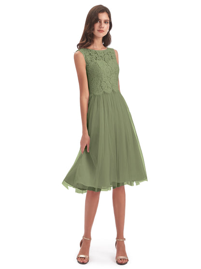 Luna Knee Length Scoop Lace Bridesmaid Dresses