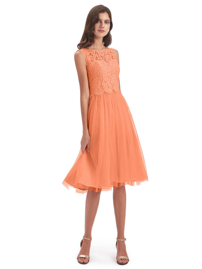 Luna Knee Length Scoop Lace Bridesmaid Dresses