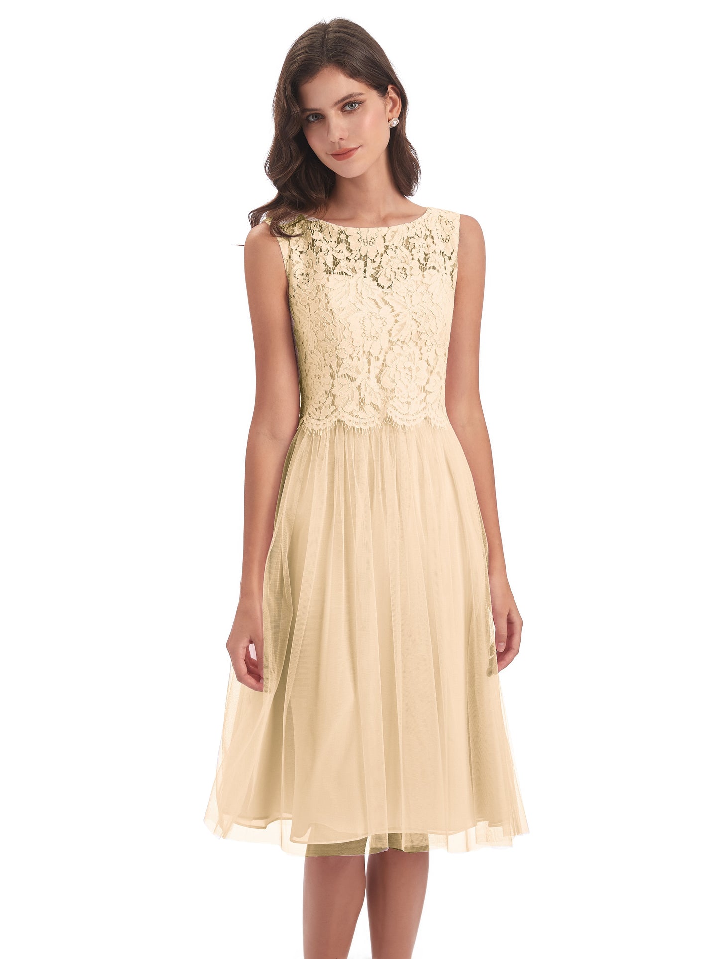 Luna Knee Length Scoop Lace Bridesmaid Dresses