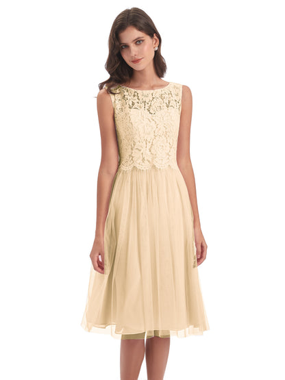 Luna Knee Length Scoop Lace Bridesmaid Dresses