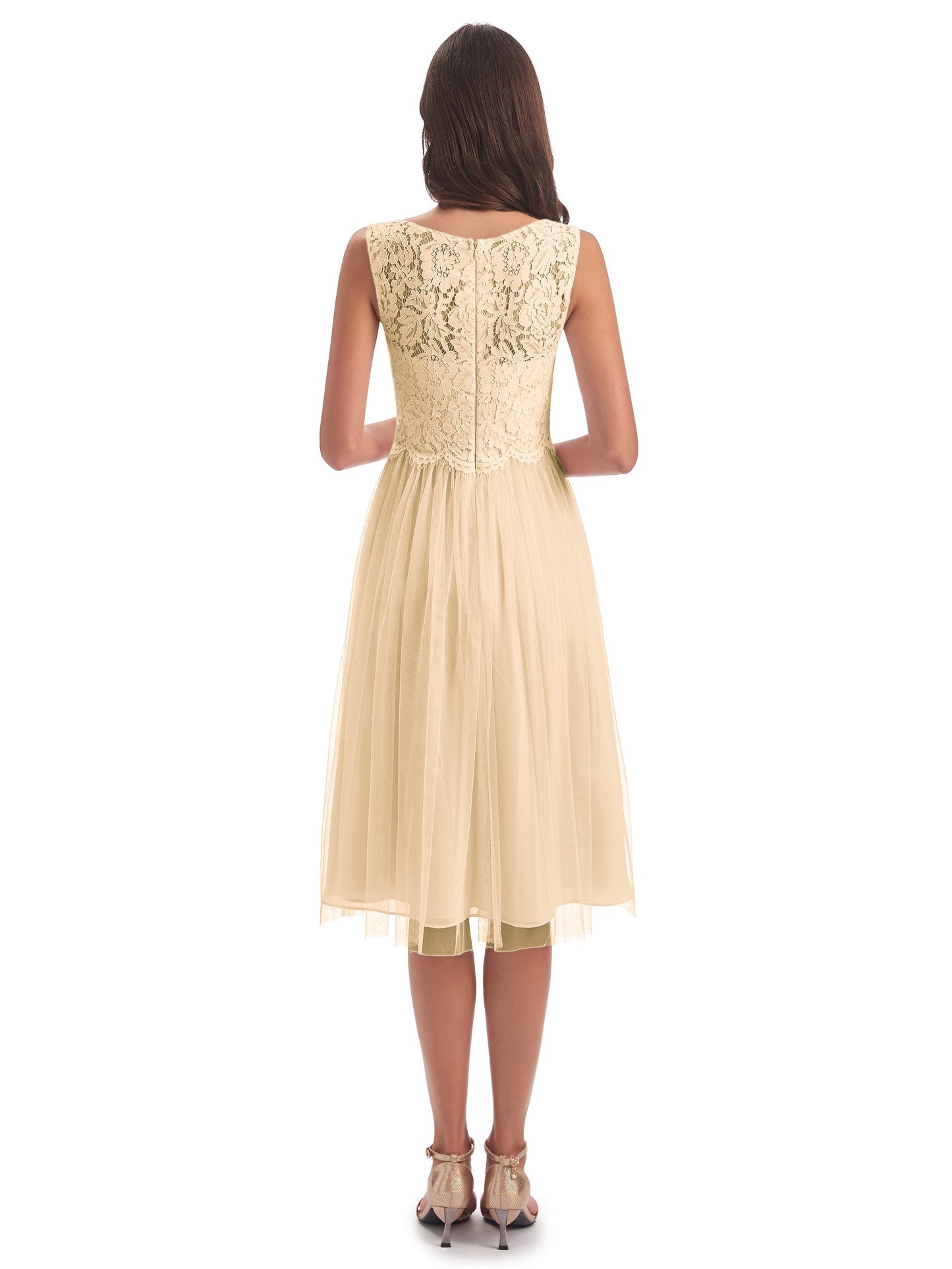 Luna Knee Length Scoop Lace Bridesmaid Dresses