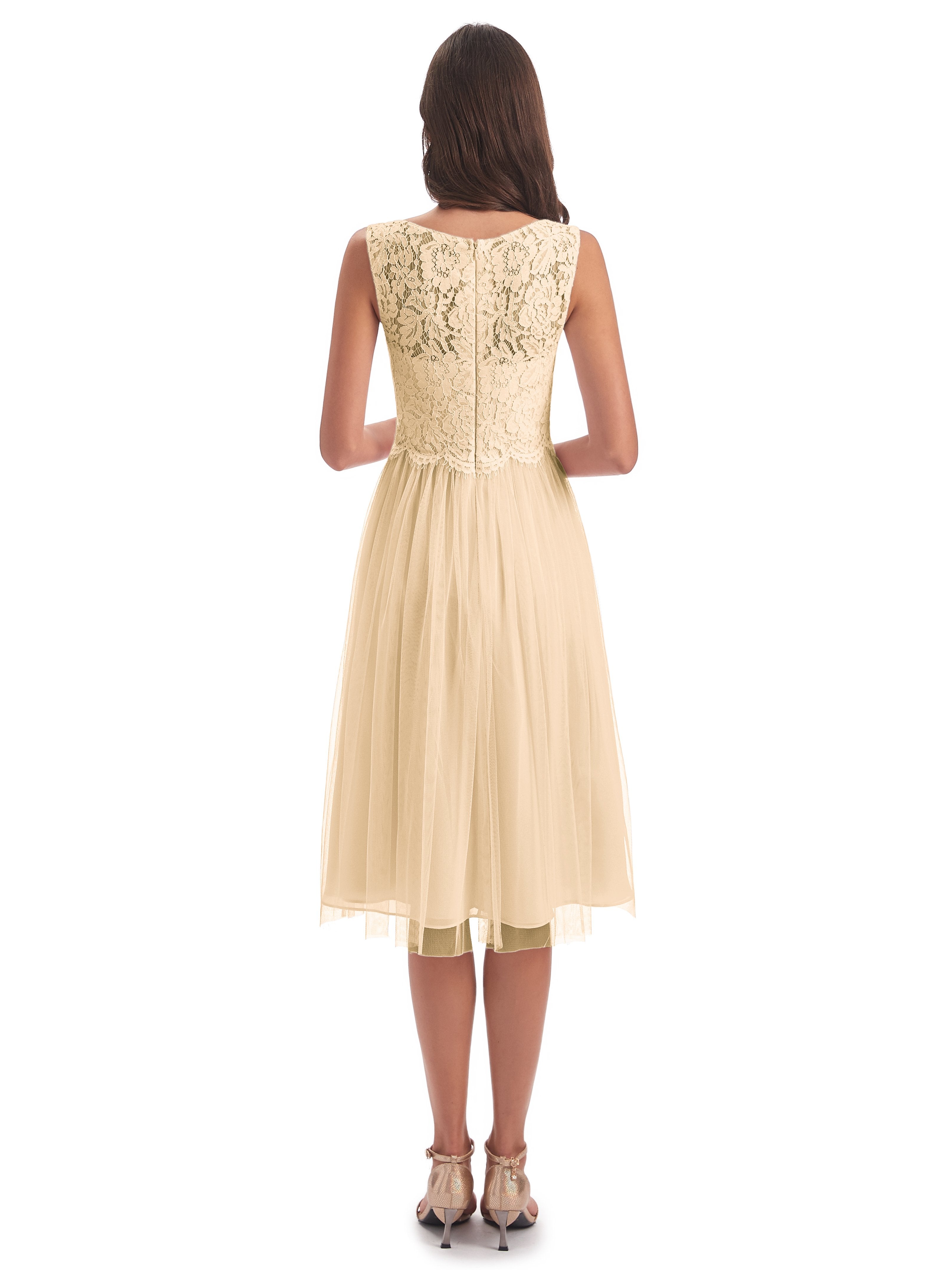 Luna Knee Length Scoop Lace Bridesmaid Dresses