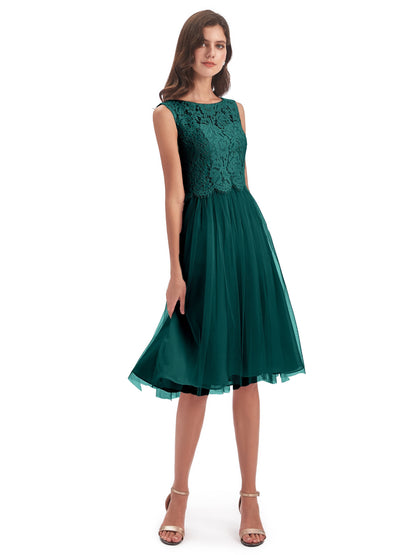 Luna Knee Length Scoop Lace Bridesmaid Dresses