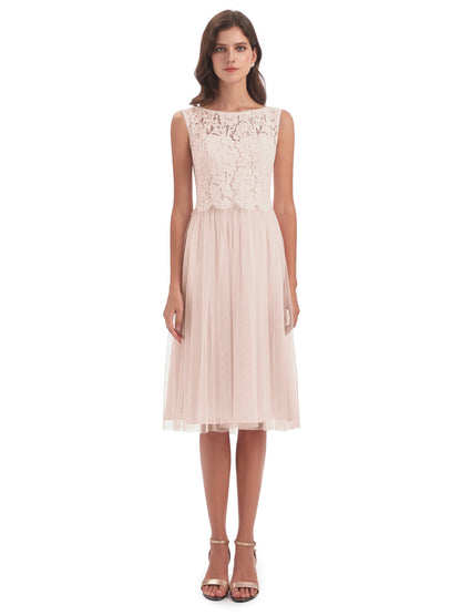 Luna Knee Length Scoop Lace Bridesmaid Dresses