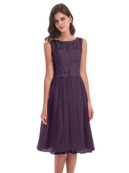 Luna Knee Length Scoop Lace Bridesmaid Dresses