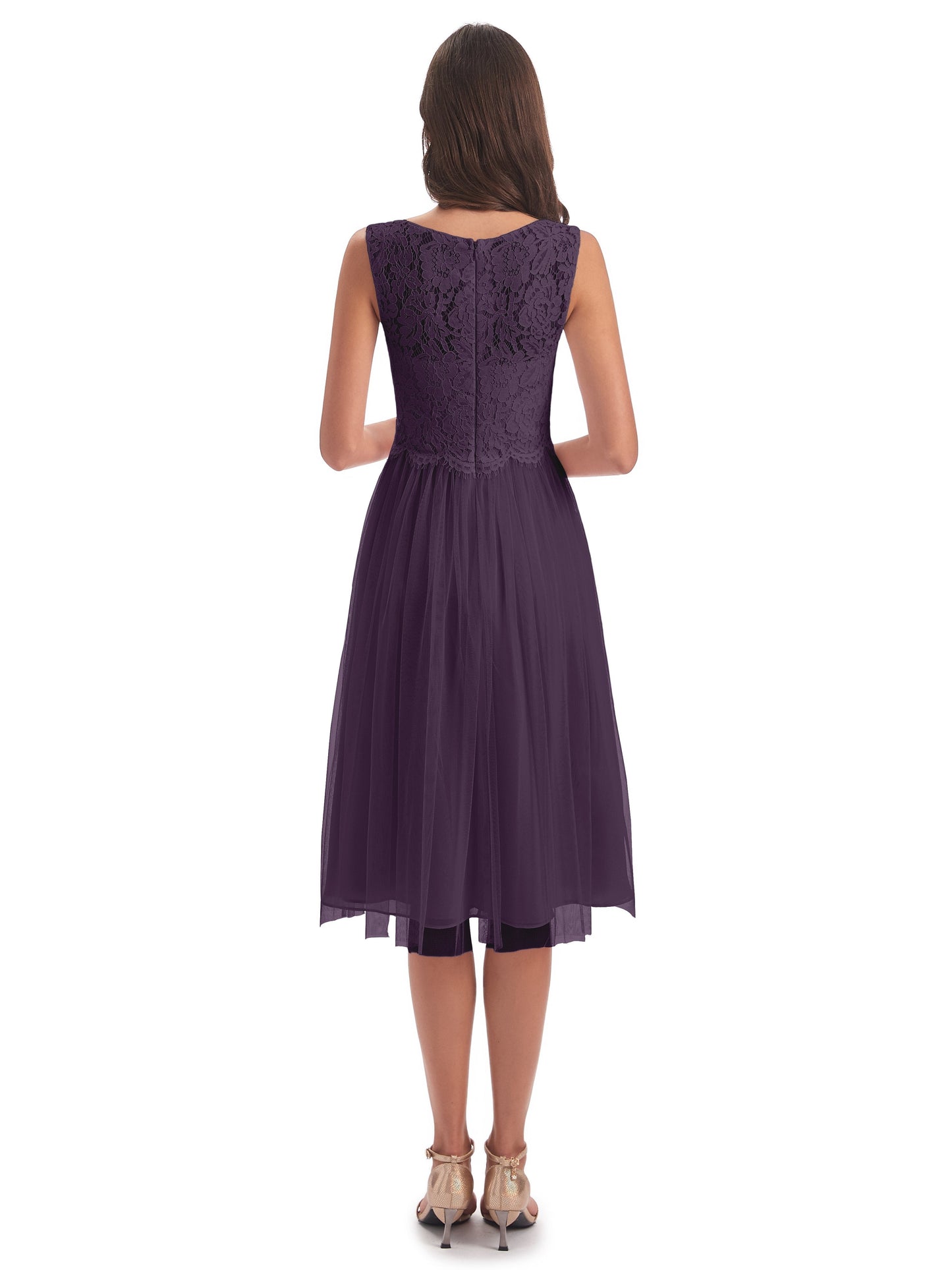 Luna Knee Length Scoop Lace Bridesmaid Dresses