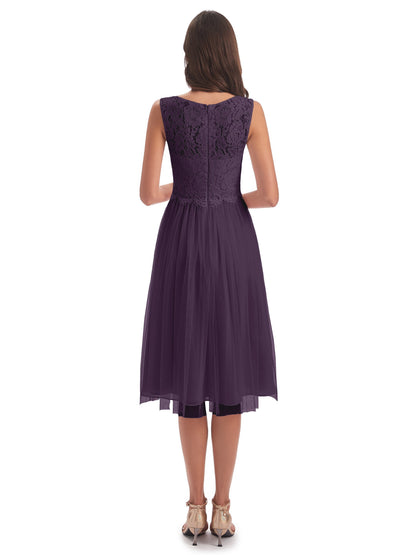 Luna Knee Length Scoop Lace Bridesmaid Dresses