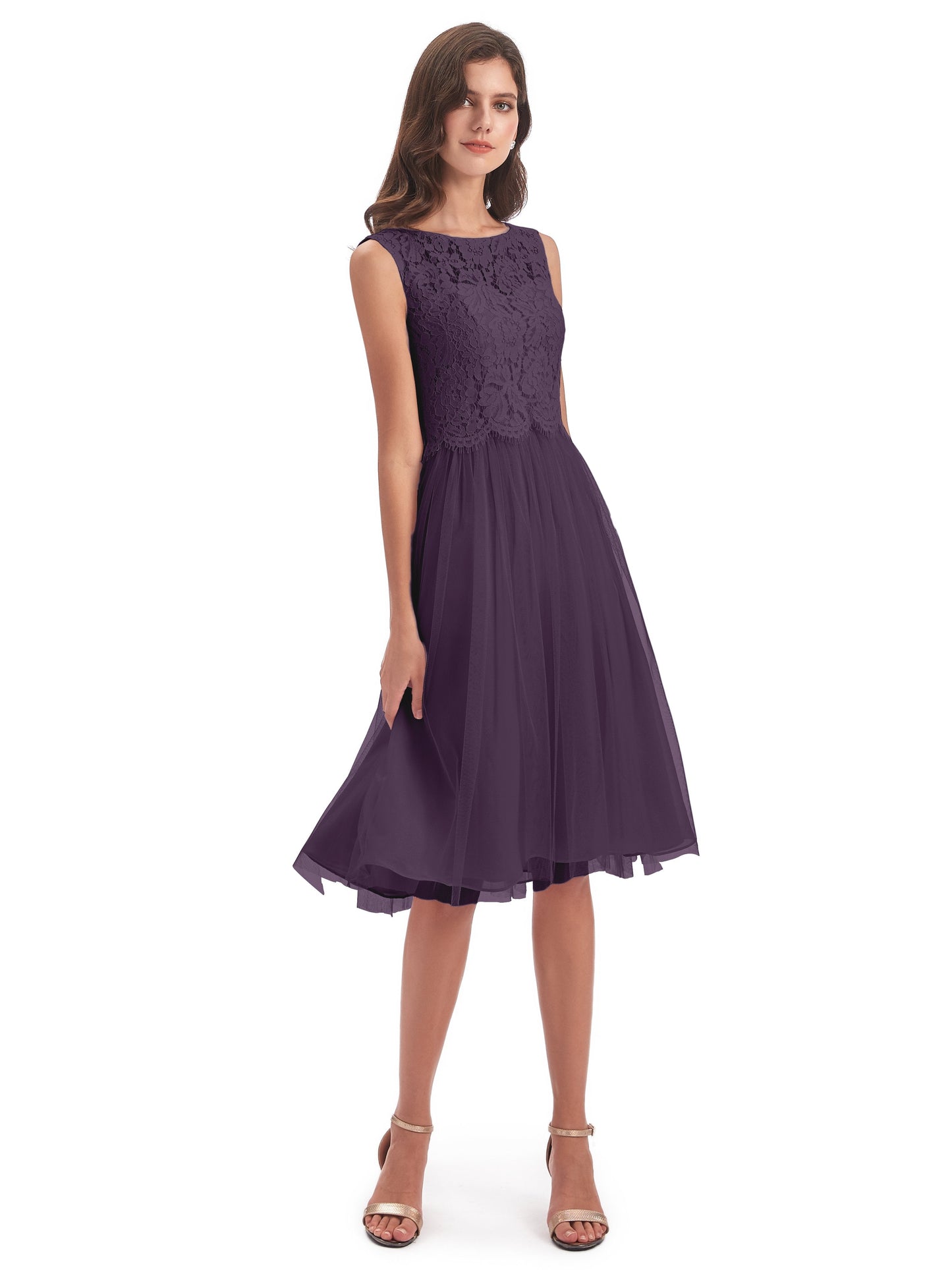 Luna Knee Length Scoop Lace Bridesmaid Dresses