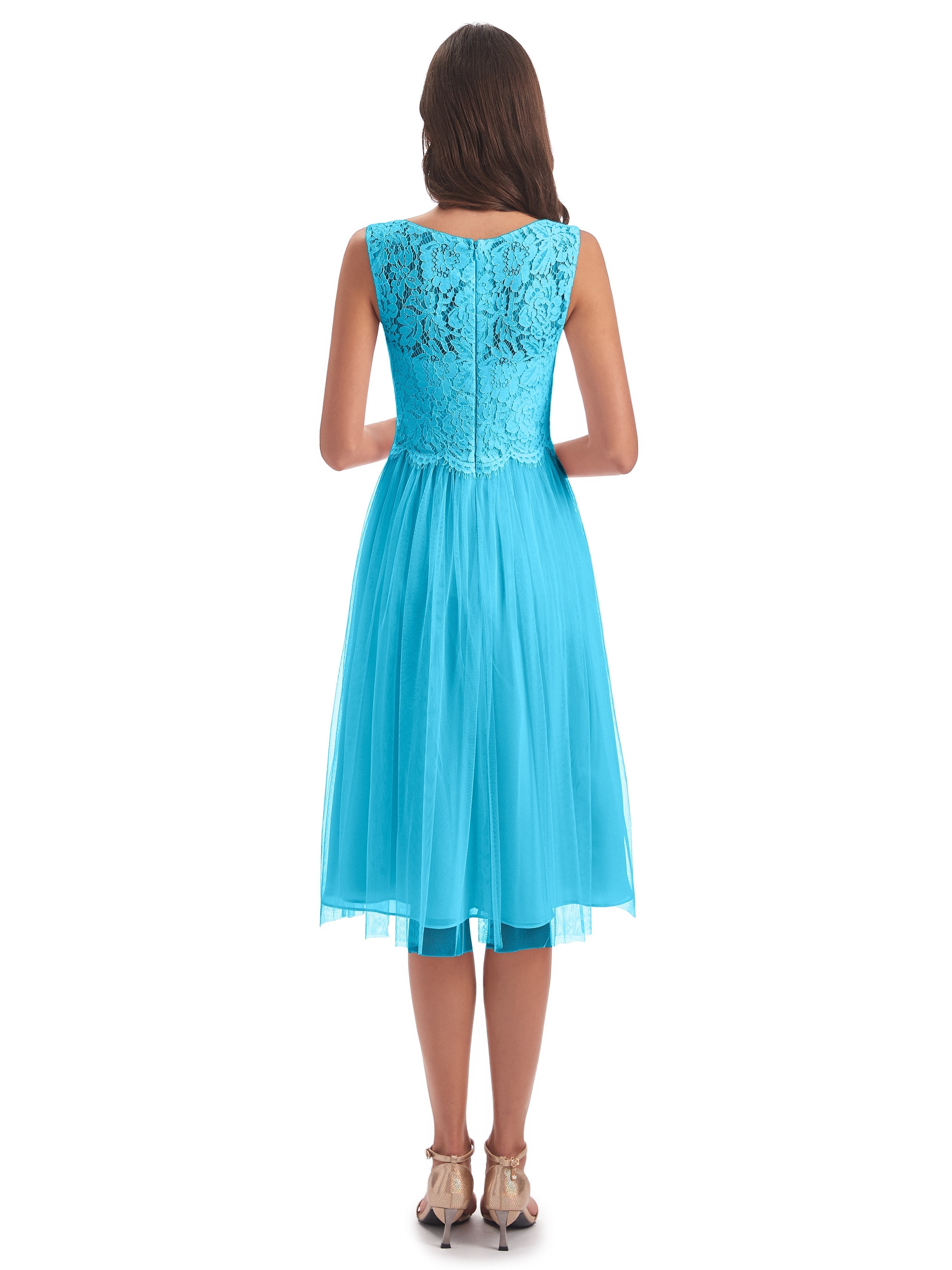 Luna Knee Length Scoop Lace Bridesmaid Dresses