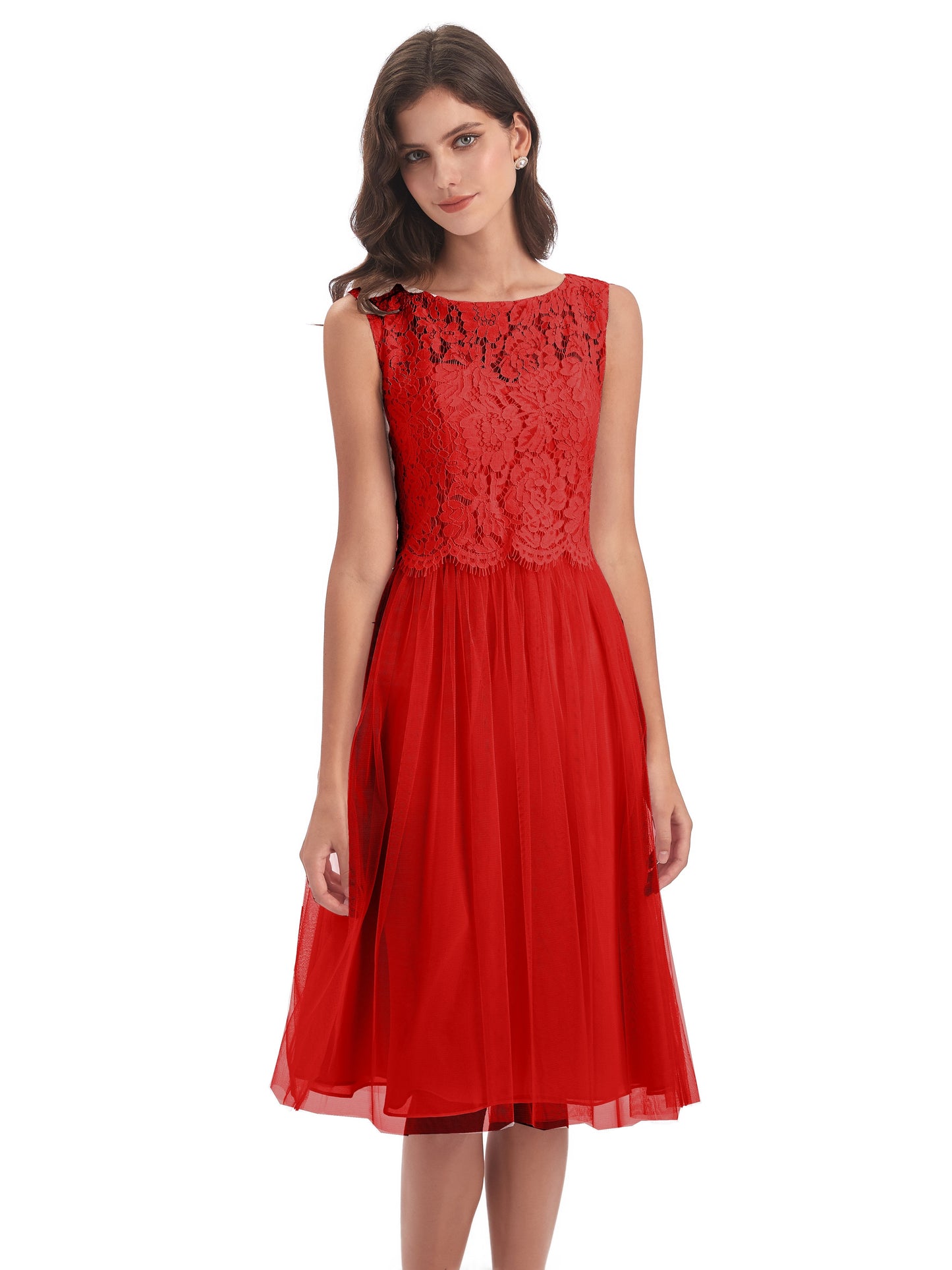 Luna Knee Length Scoop Lace Bridesmaid Dresses