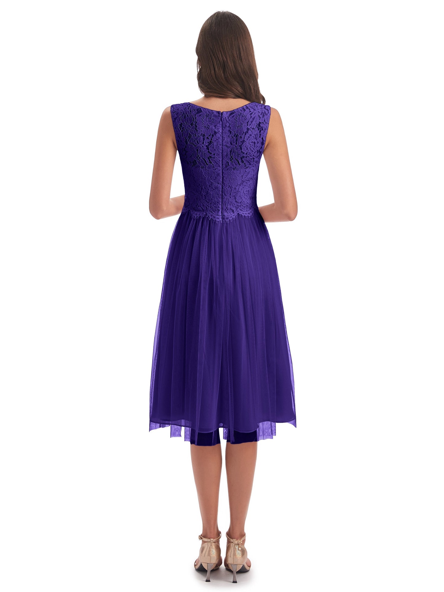 Luna Knee Length Scoop Lace Bridesmaid Dresses
