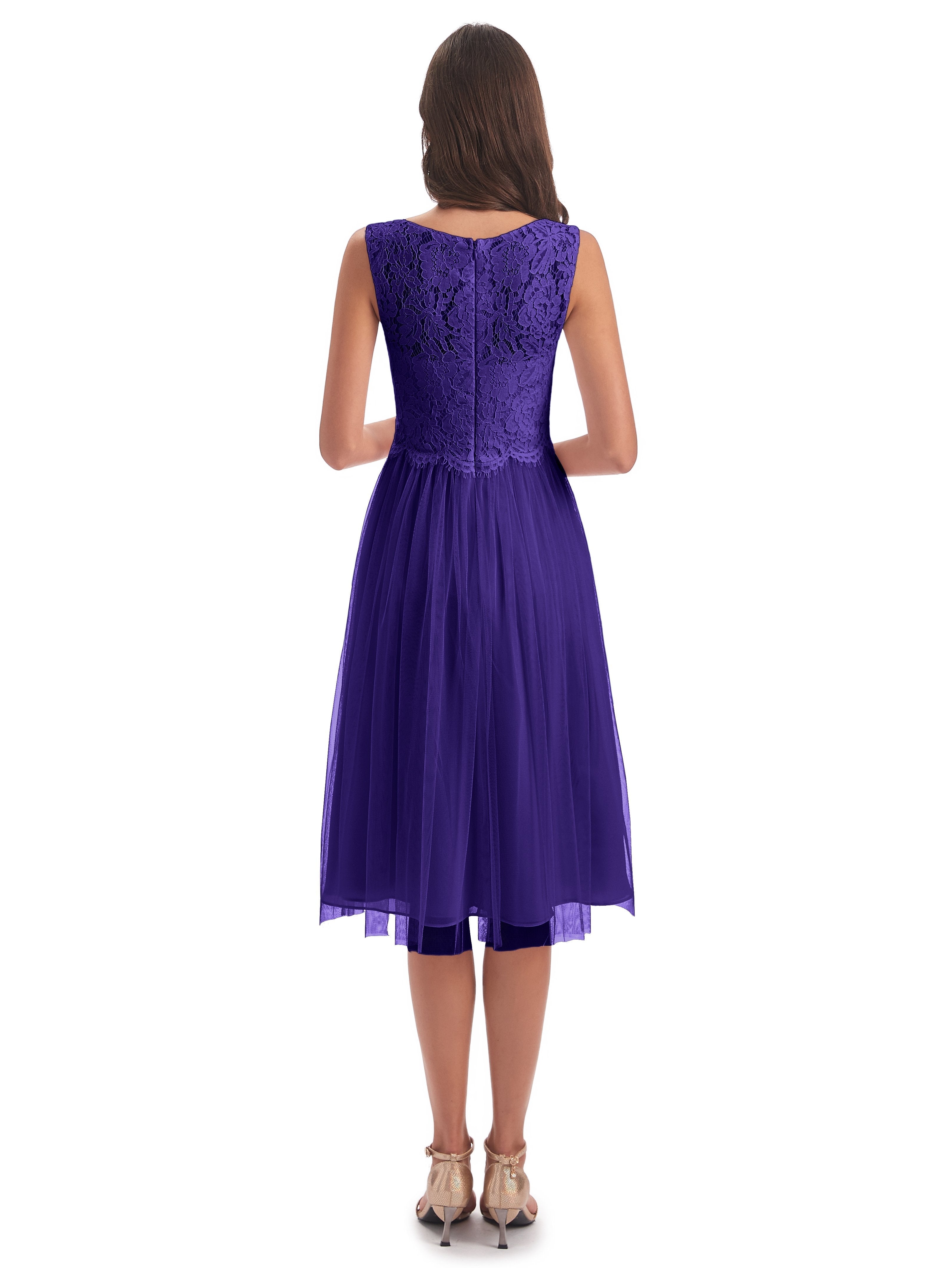 Luna Knee Length Scoop Lace Bridesmaid Dresses