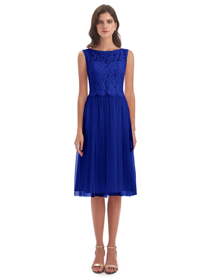 Luna Knee Length Scoop Lace Bridesmaid Dresses
