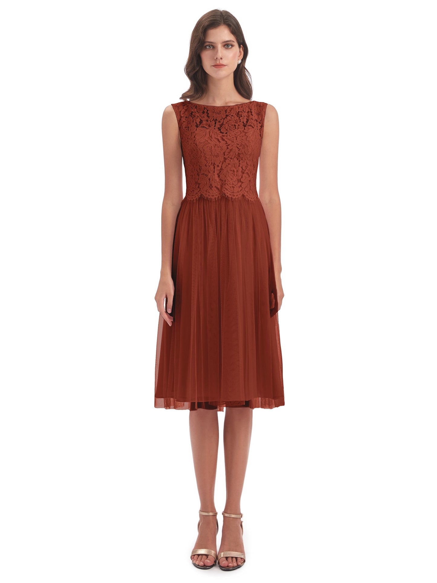 Luna Knee Length Scoop Lace Bridesmaid Dresses