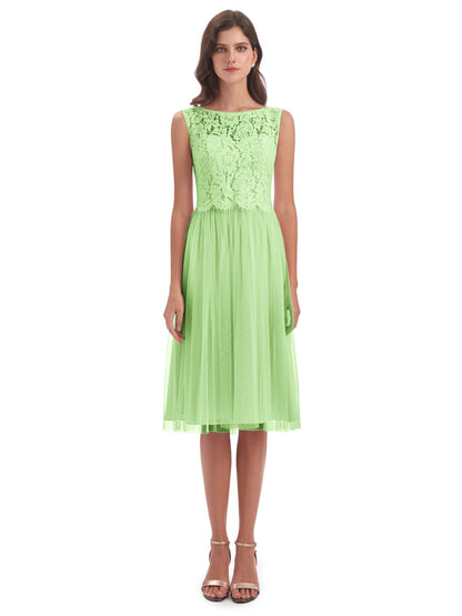 Luna Knee Length Scoop Lace Bridesmaid Dresses