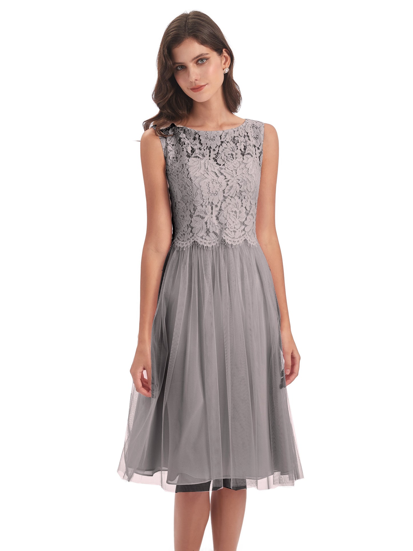 Luna Knee Length Scoop Lace Bridesmaid Dresses