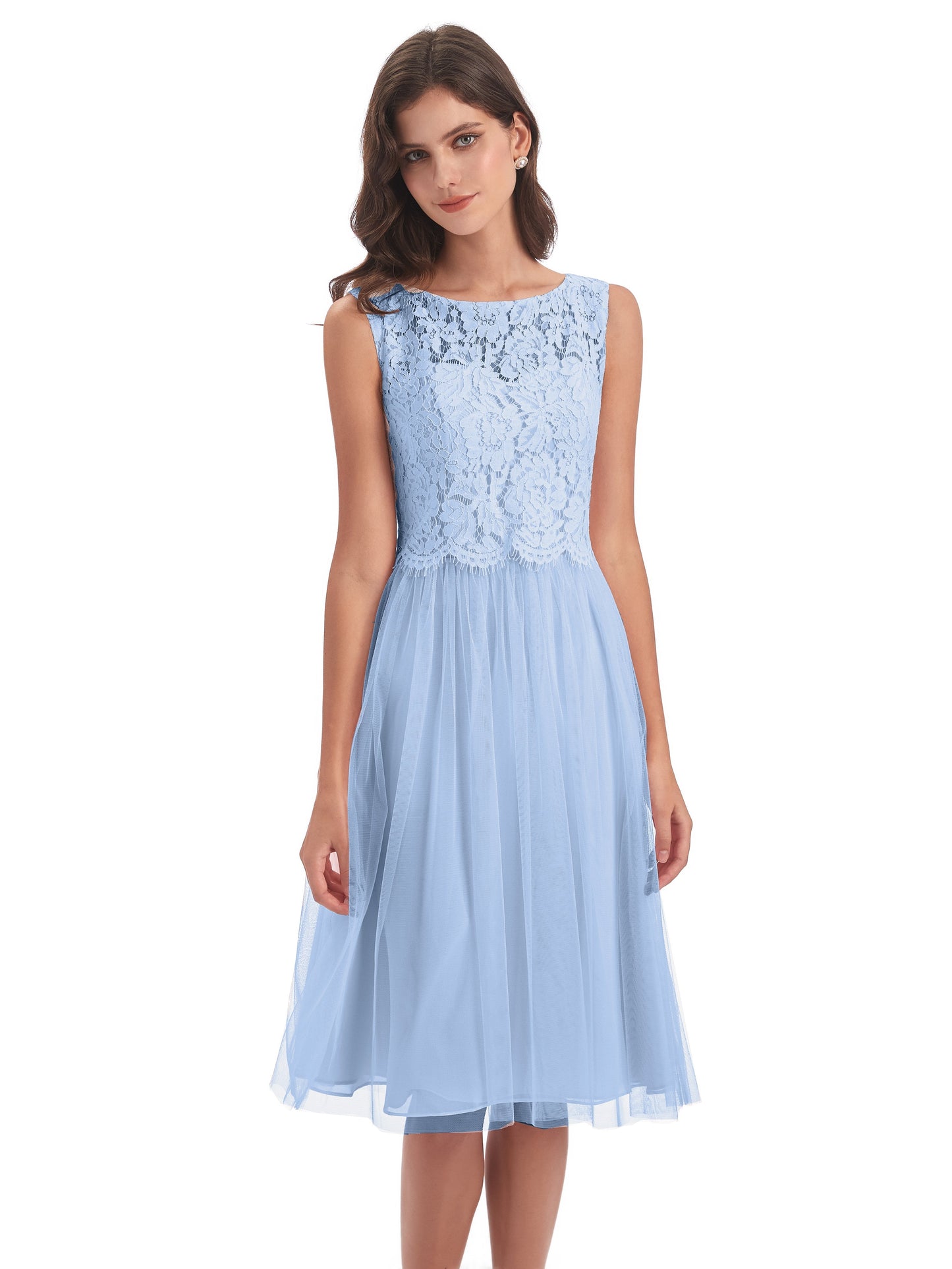 Luna Knee Length Scoop Lace Bridesmaid Dresses