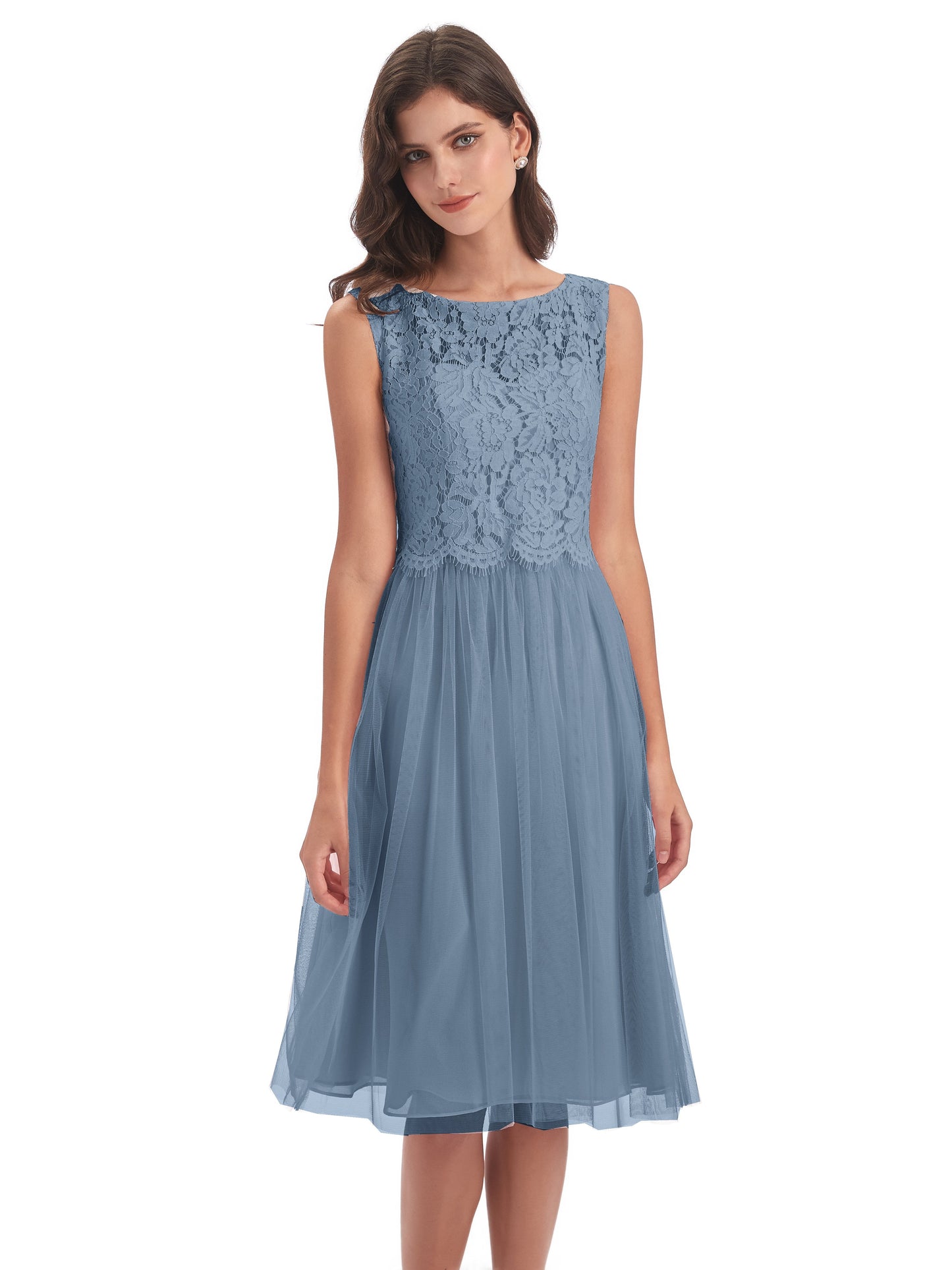 Luna Knee Length Scoop Lace Bridesmaid Dresses