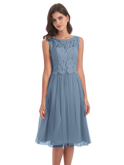 Luna Knee Length Scoop Lace Bridesmaid Dresses