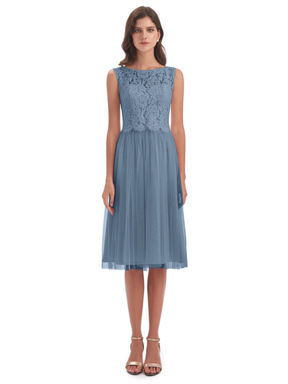 Luna Knee Length Scoop Lace Bridesmaid Dresses