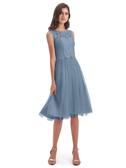 Luna Knee Length Scoop Lace Bridesmaid Dresses