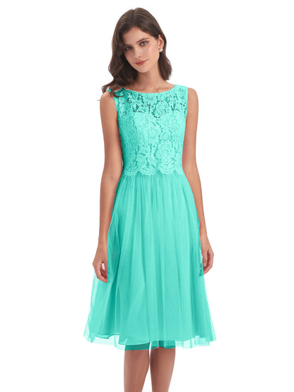 Luna Knee Length Scoop Lace Bridesmaid Dresses