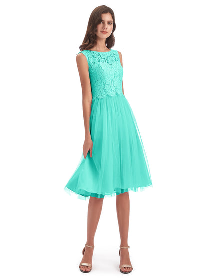 Luna Knee Length Scoop Lace Bridesmaid Dresses