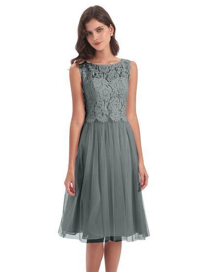 Luna Knee Length Scoop Lace Bridesmaid Dresses