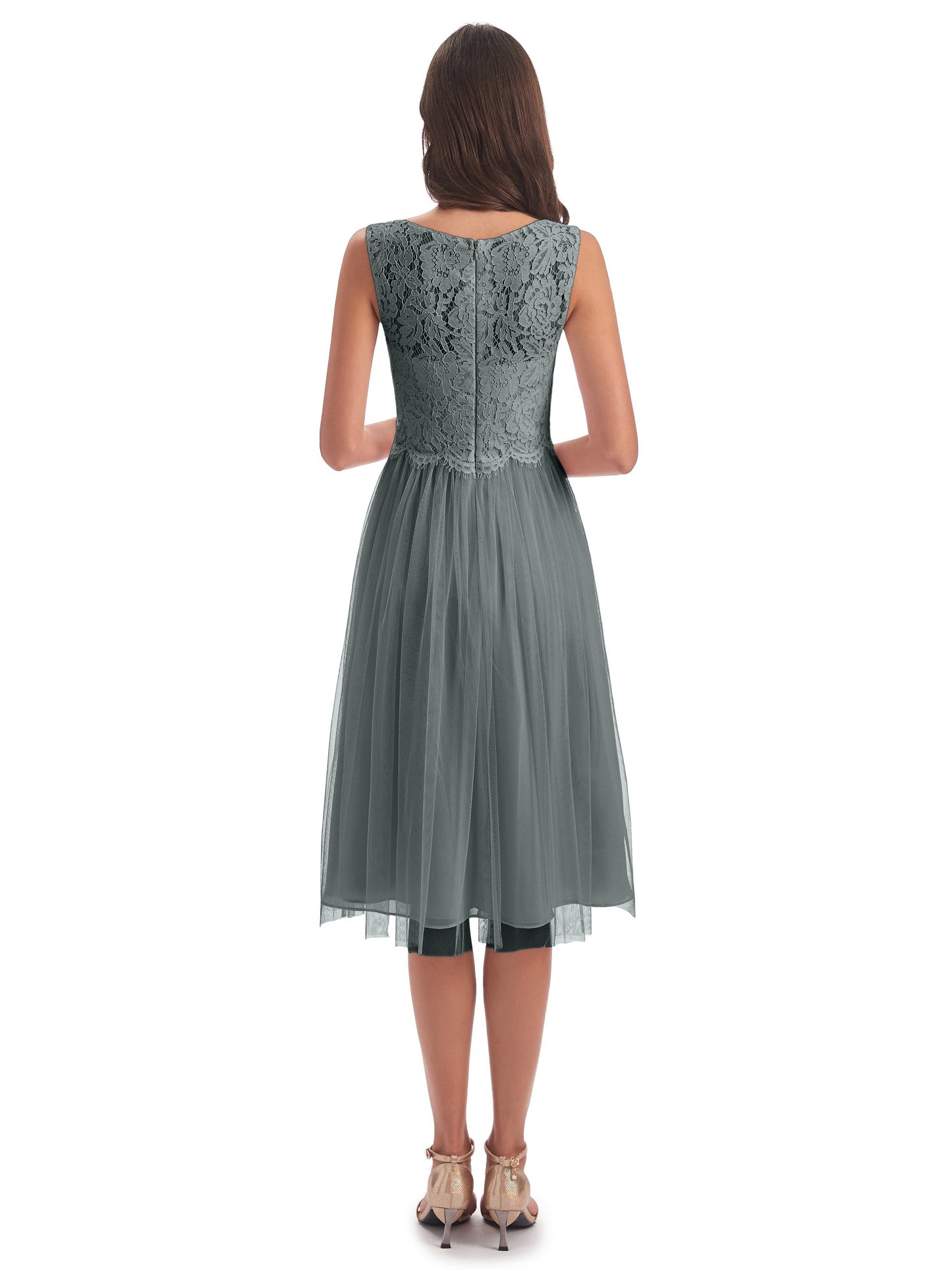 Luna Knee Length Scoop Lace Bridesmaid Dresses