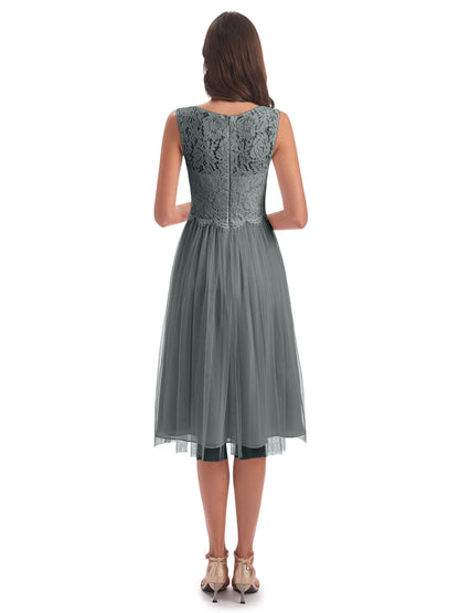 Luna Knee Length Scoop Lace Bridesmaid Dresses